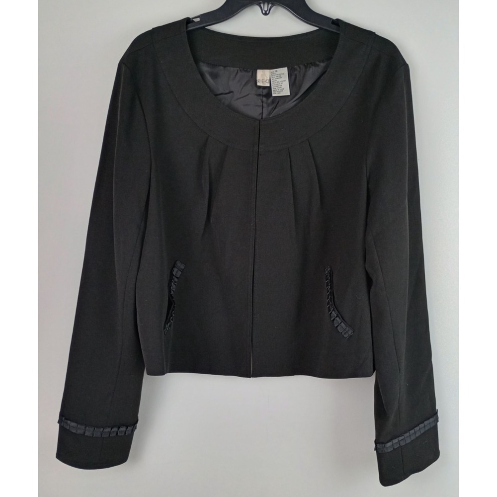 REQ Womens 18 Black Pleated Round Neckline Ribbon Details Bolero Jacket